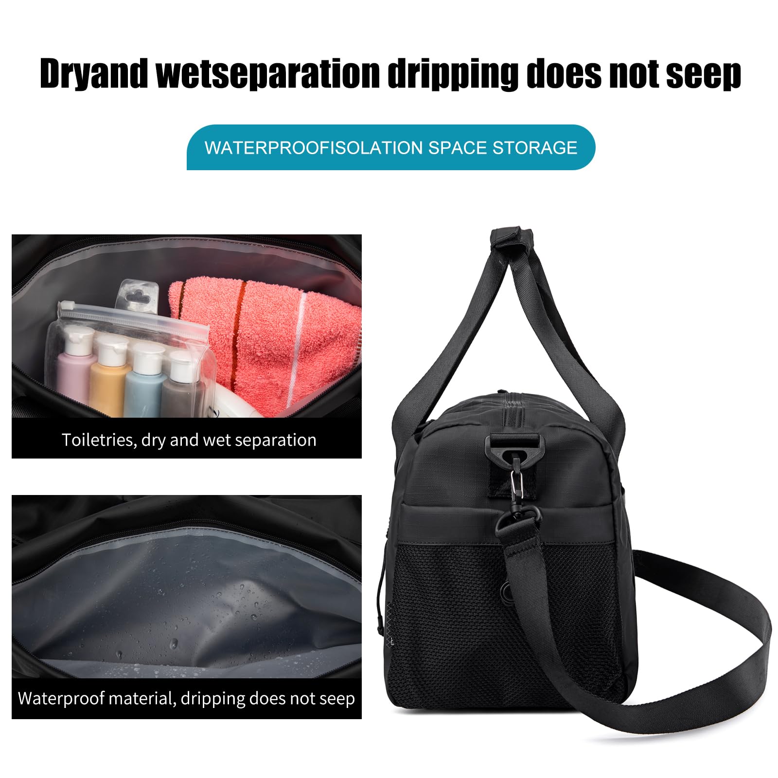 ARCTIC Hunter - Bolsa de deporte pequeña para hombres y mujeres, con compartimento para zapatos, ideal para deportes, viajes y viajes nocturnos, color negro, Negro -, 19.1*6.3*12.6 inch, Deporte