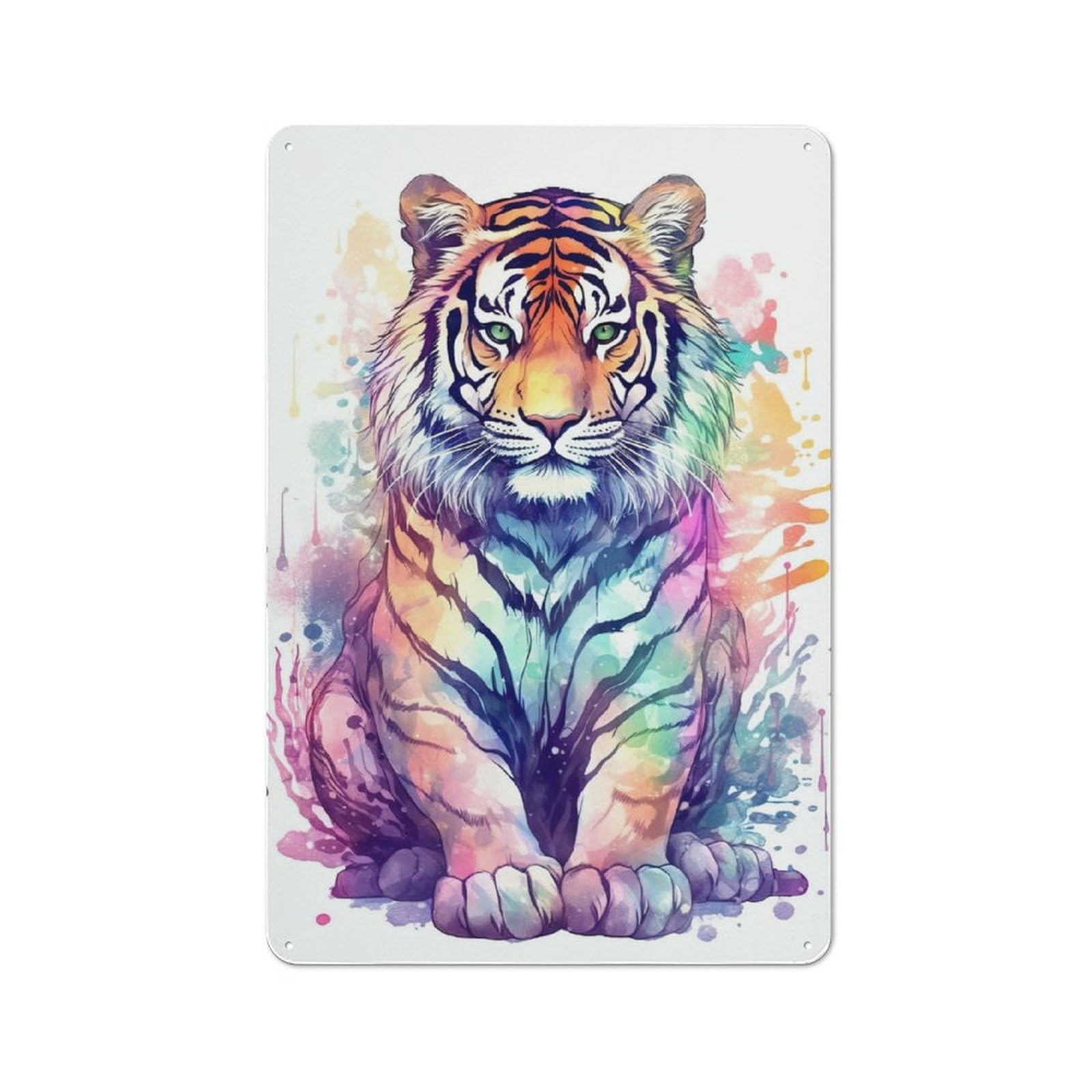 Shed Style Decorative Metal Plaque 30x20cm Featuring Watercolor Tiger Painting, Porch Wall Decor for Patio Bar, Workshop, Shed Or Kitchen