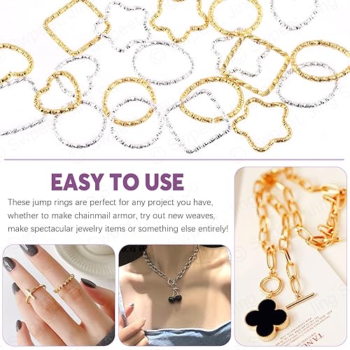 Miniatura 5 de Swpeet 400 piezas de oro y plata de 0.472 in, 0.591 in, 0.630 in, 0.709 in, 5 estilos abiertos, anillos de salto abiertos, ciruela, bossomgotas de