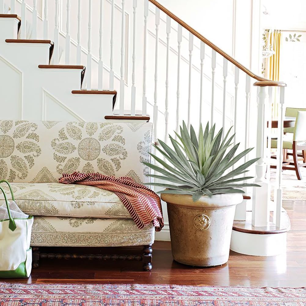 Briful Large Artificial Agave Plant Stems, 2 Pack 18.1in Faux Agave Plant Bushes Fake Agave Silk Plants for Outdoor Indoor Planter Filler DIY Garden Patio Home Decor