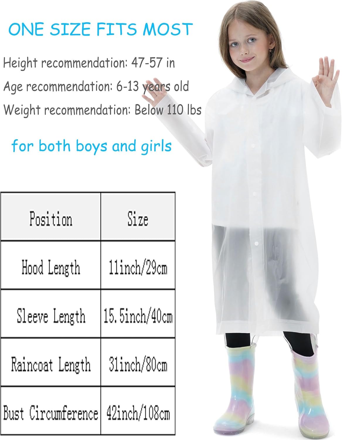 2 Pack Reusable Waterproof Raincoat EVA Emergency Rain Ponchos One Size Rain Jacket for Children, Boys and Girls