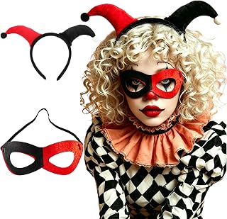 Clown Headband Masquerade Mask Set Clown Costume Supplies Funny Jester Hat Hairband Eyes Masks for Halloween Clown Performances Festive Circus Costume Cosplay Party Carnival Accessory