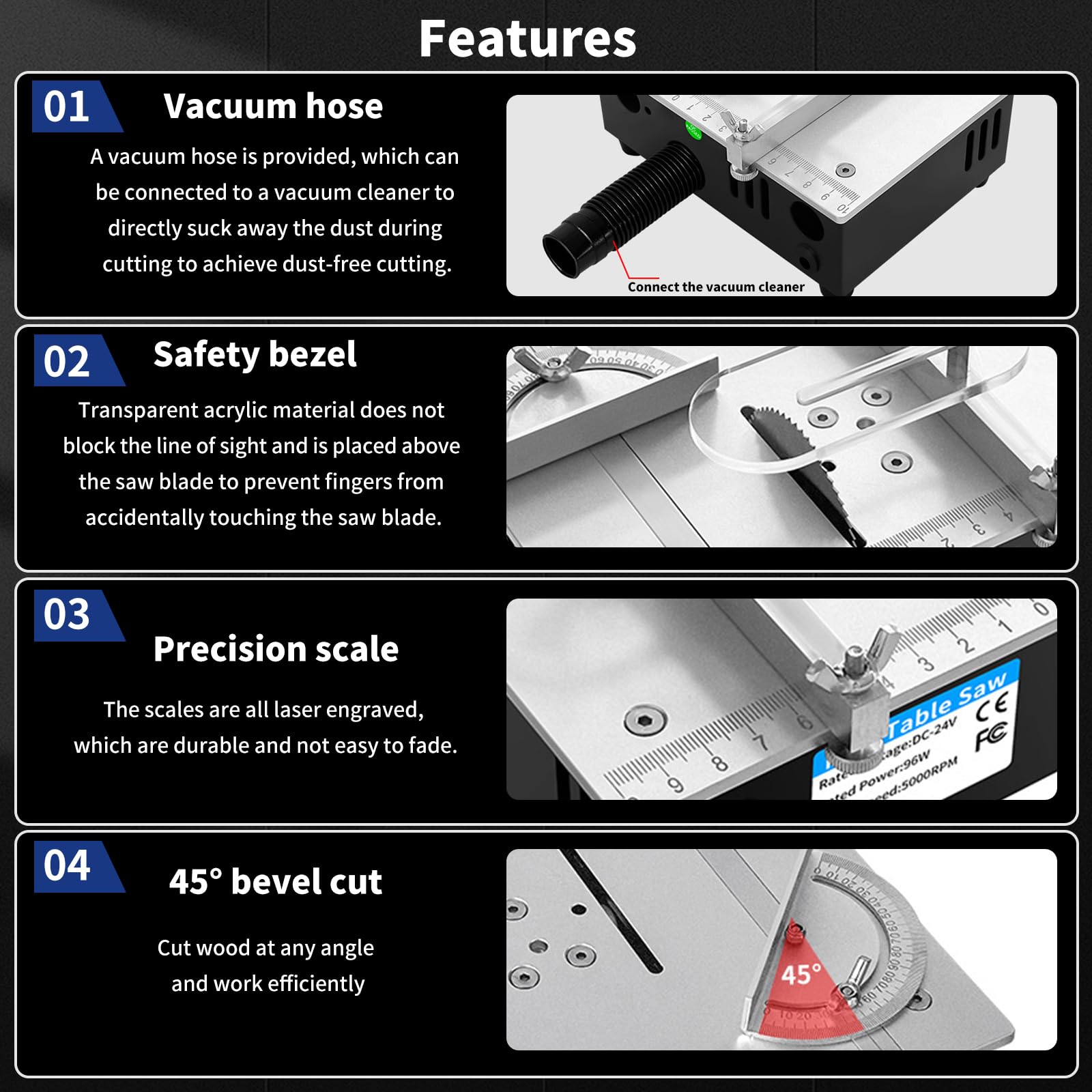 Mini Scie Circulaire De Table Multifonctionnelle 96W 5000 Rpm Portable 7 Vitesses Table Saw Machine