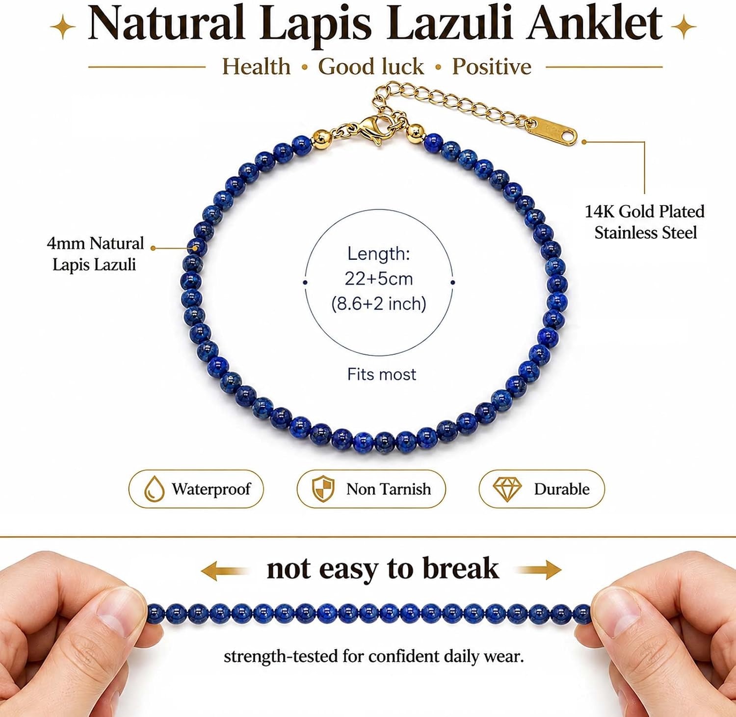 4mm Natural Stone Beads Ankle Bracelets for Women, Gold Plated Anklet image 5