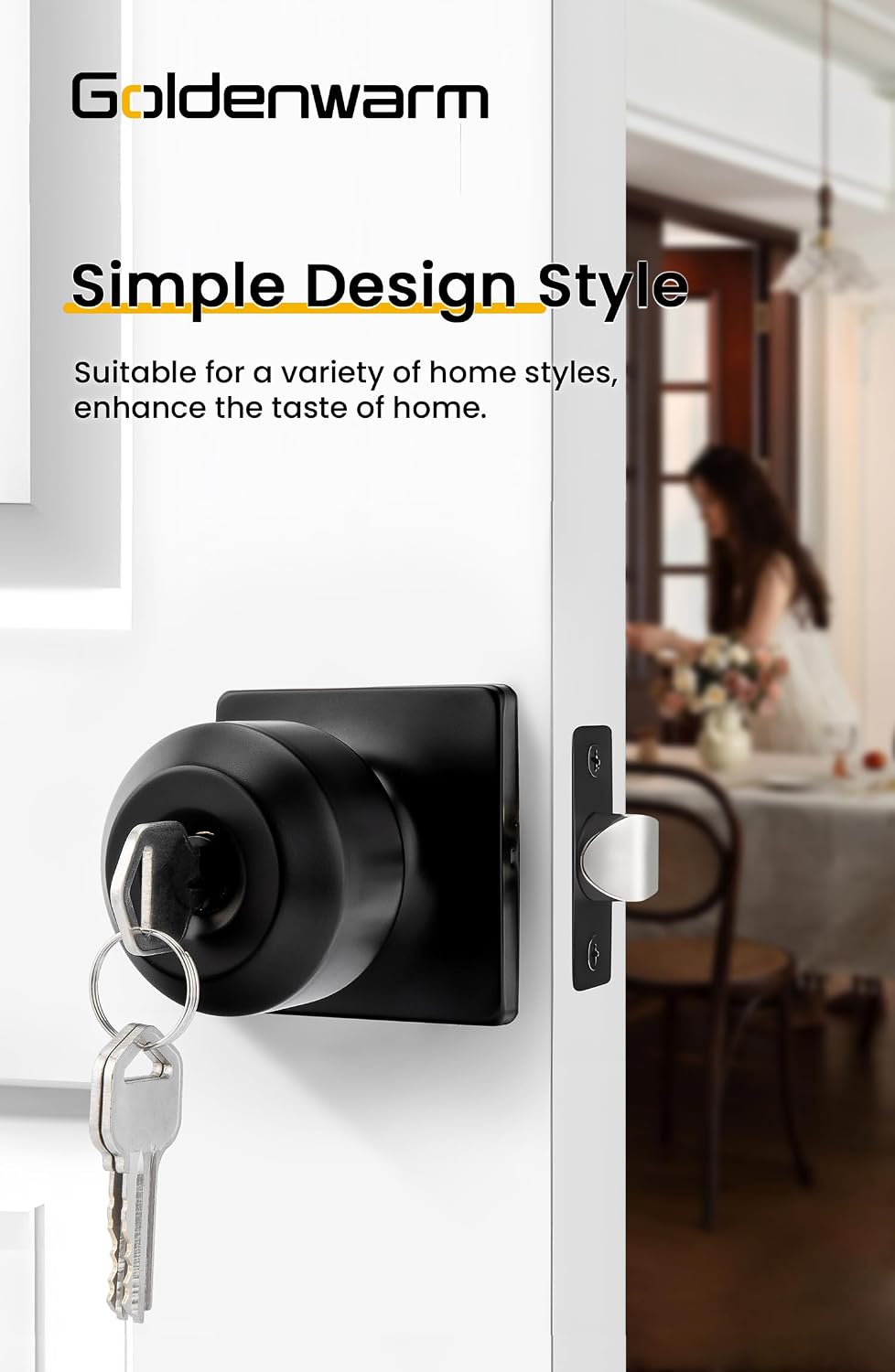 Goldenwarm Matte Black Entry Interior Door Knob, Square Exterior Door Knobs, Matte Black Exterior Key Door Knobs (3 Pack)