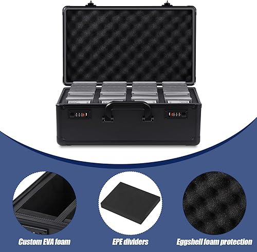 Miniatura 4 de Maitys Moderno estuche de exhibición impermeable de aluminio negro con 4 ranuras para tarjetas deportivas, 17 x 10 x 7 pulgadas, caja de