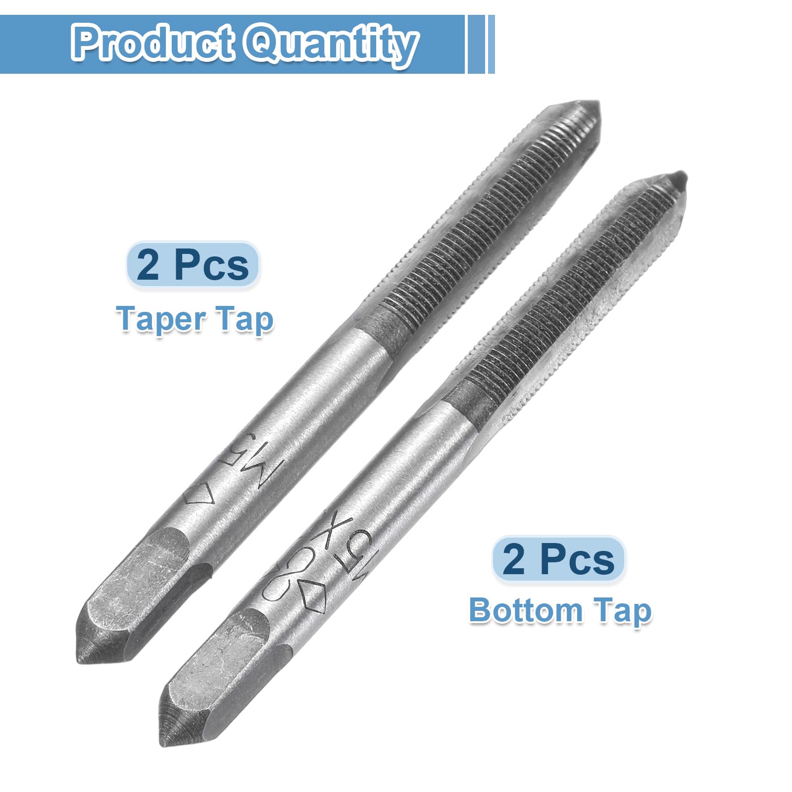 QUARKZMAN 2 Set Metric Hand Taps, M5 x 0.5 H2 Thread Taper + Bottom Tap, 9CrSi Alloy Tool Steel Screw Threading Milling Tapping Tool Kit
