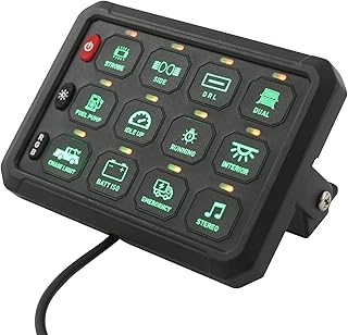 Panel de conmutación de 12 marchas, panel con control de aplicación, 5 niveles de brillo, función regulable, resistente al agua para coches de 12 V-24 V, camiones, todoterrenos, barcos, ATVs/UTV, etc