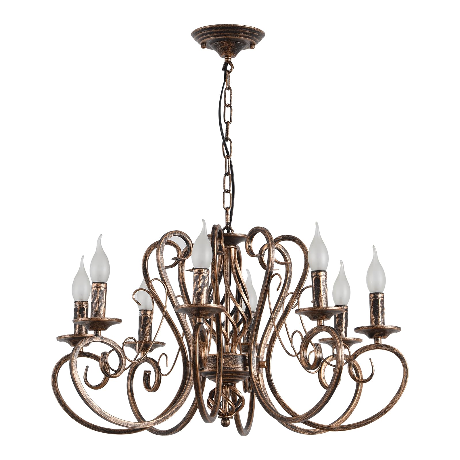 Ganeed Candelabros, Candelabro colgante de país francés de 8 luces, Lámpara colgante de metal rústico vintage Iluminación colgante ajustable, Luz de sala de estar, Candelabro de cocina
