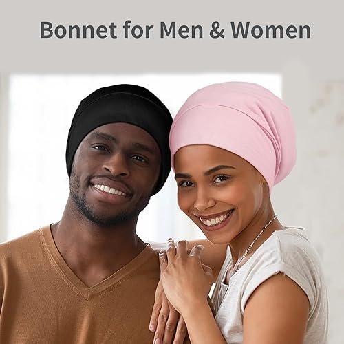 Miniatura 7 de Zenssia Gorro de pelo con forro de satén para dormir, gorro de dormir para mujeres y hombres con correa ajustable, envoltura para el cabello que