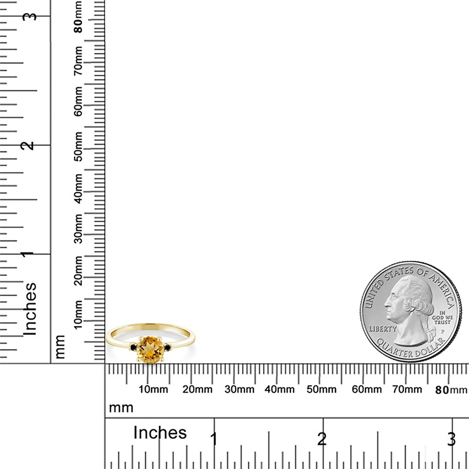 Gem Stone King 10K Yellow Gold Yellow Citrine and Black Diamond Solitaire Engagement Ring For Women (0.73 Cttw, Round 6MM, Gemstone November Birthstone)