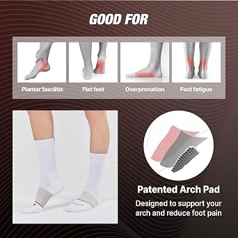 MONFOOT 2 Arch Support (White, L) &10 Thin Cotton Low Cut Ankle (Black, L)