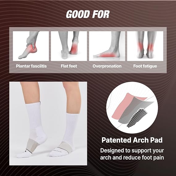MONFOOT 2 Arch Support (White, L) &10 Thin Cotton Low Cut Ankle (Black, L)