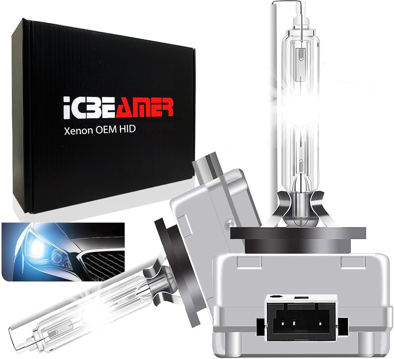 ICBEAMER Blue 10000K D1R D1C D1S Xenon HID | Direct Replacement | Replace OEM Factory Headlight Low Beam Light Bulbs