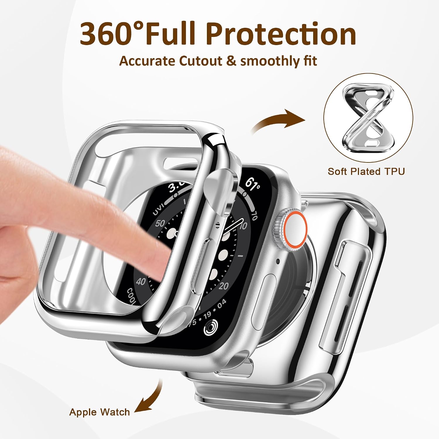 2 Pack [NO Screen Protector] Soft TPU Bumper Case for Apple Watch SE3/SE2/SE/Series 6/5/4 40mm, Slim Thin Shockproof Cover, Flexible Protective Frame Edge for iWatch 40mm Accessory, Silver image 4