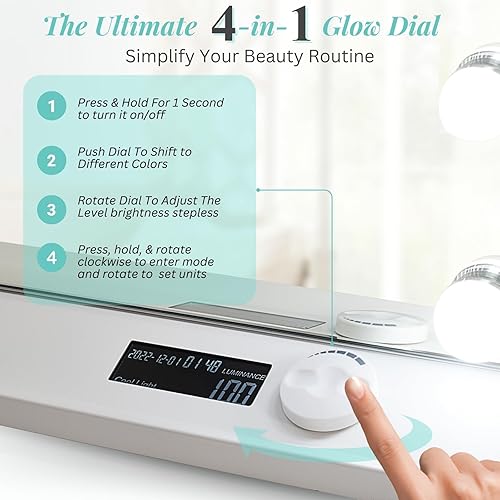 Miniatura 7 de LUXFURNI Espejo de tocador con luces, espejo grande de Hollywood de 31.5 x 23.6 pulgadas, espejo de maquillaje iluminado con 24 bombillas