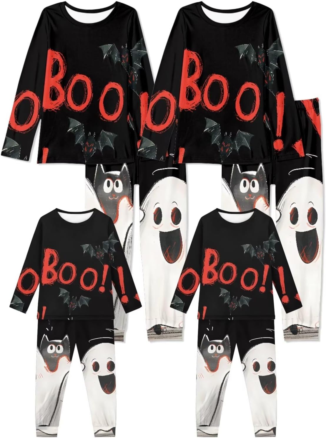 FOR U DESIGNS Plus Size Family Matching Halloween Pajamas Sets Cotton Long Sleeve Round Neck Sleepwear with Pockets