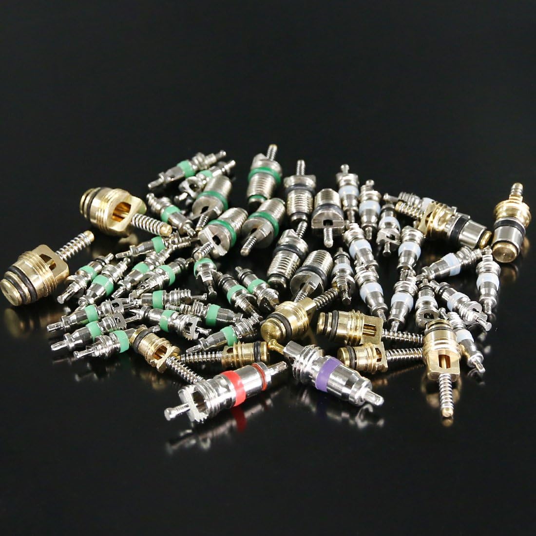 GLARKS 102Pcs Car Air Conditioner Valve Core Schrader Valve Cores Accessories A/C R12 R134a Refrigeration Tire Valve Stem with Double Head Dual Dismantling Remover Installer Tool Assortment Kit