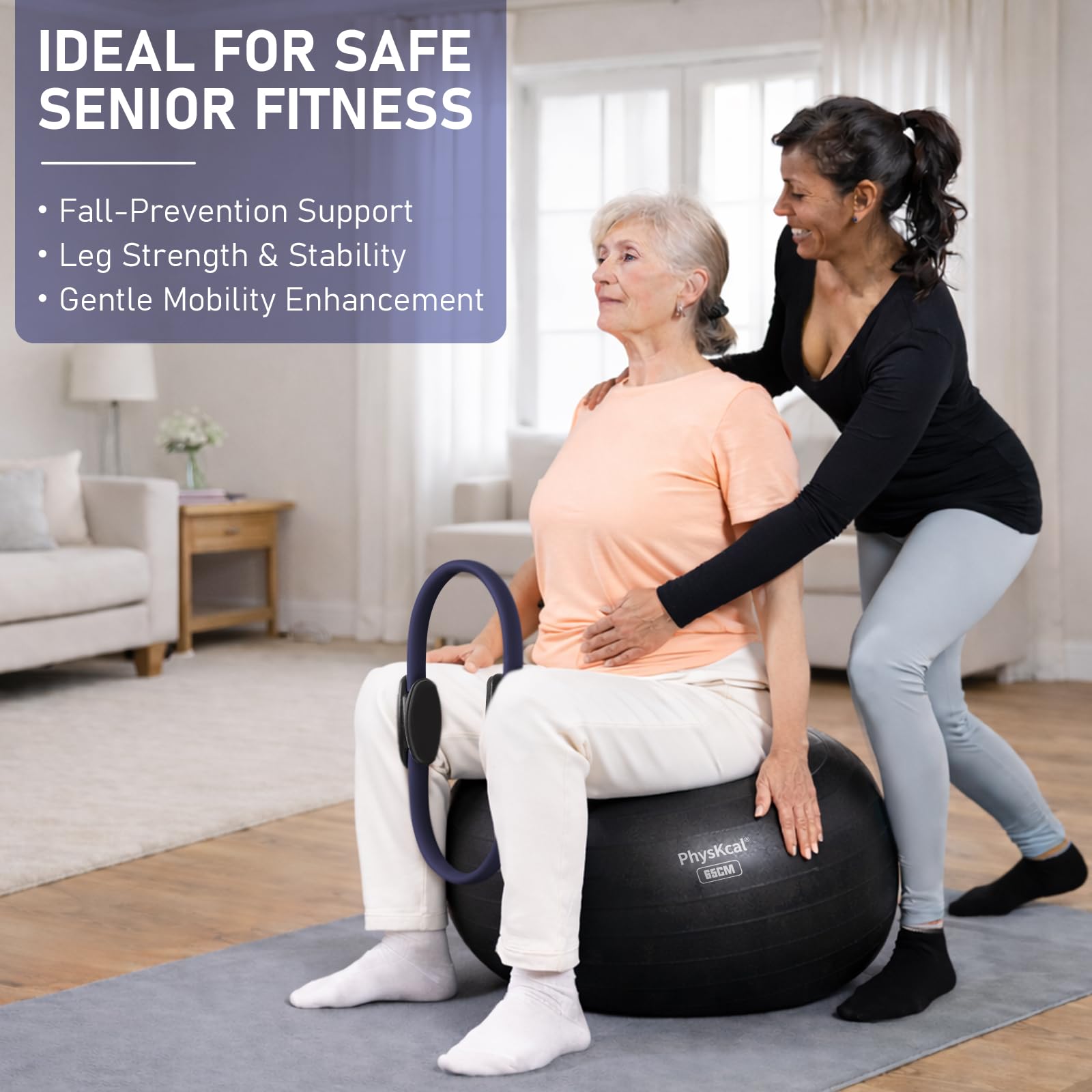 PhysKcal Anello per Pilates 38 cm, con Manici Imbottiti Extra Spessi, Attrezzatura per tonificare l'interno Coscia, Foglio di Allenamento Incluso