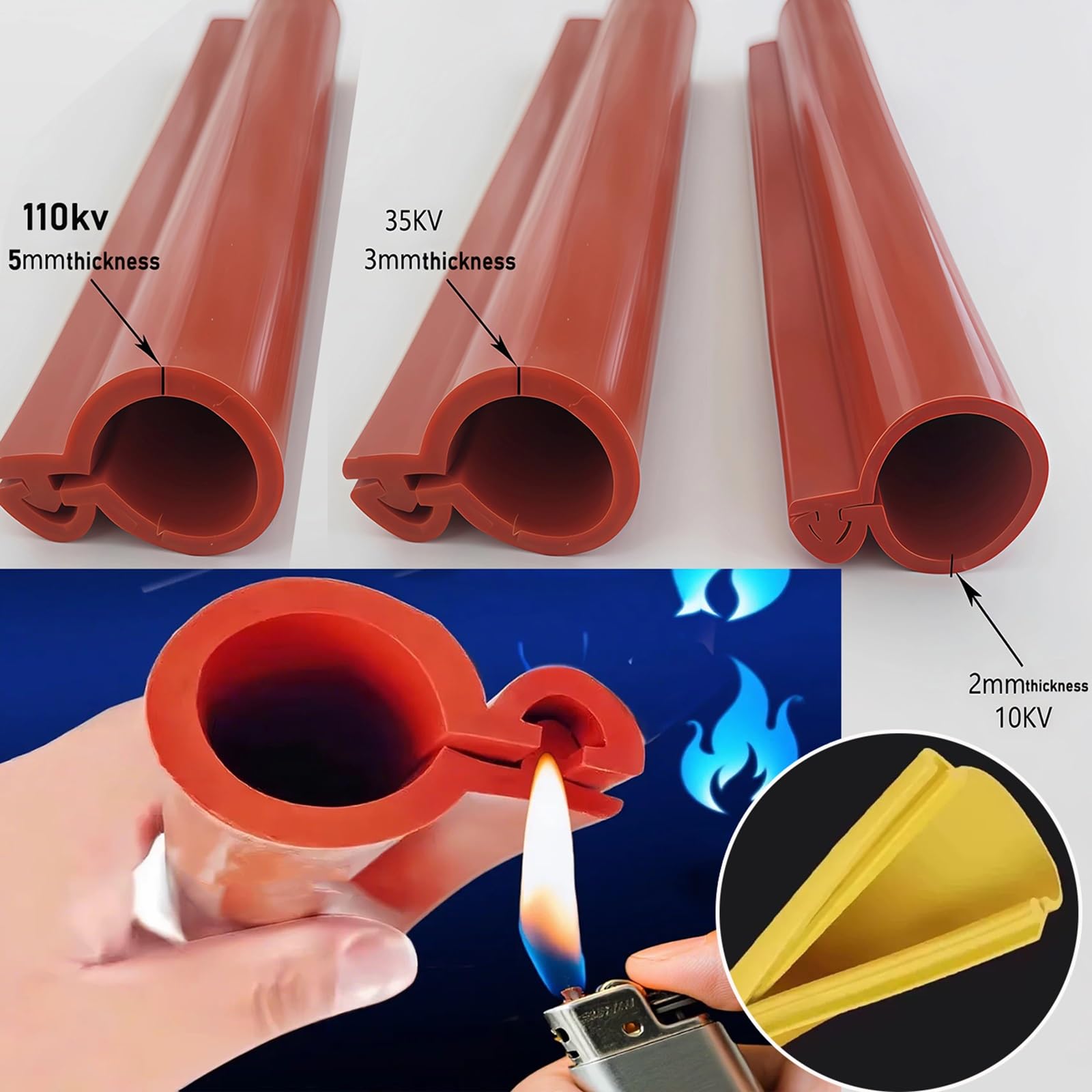 Protezione per Cavi, Guaina Protettiva in Silicone ad Alta Tensione - Copertura Isolante Anti-Shock Elettrico per Cavi Aerei, Adatta a 10 KV, 35 KV, 110 KV (Rosso, Diametro Interno 20 mm/0,7