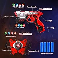 Vista 5 de VATOS Juego de etiquetas láser recargables, pistola y chaleco infrarrojos SYNC de datos en tiempo real para 4 jugadores, juego para adultos, niños