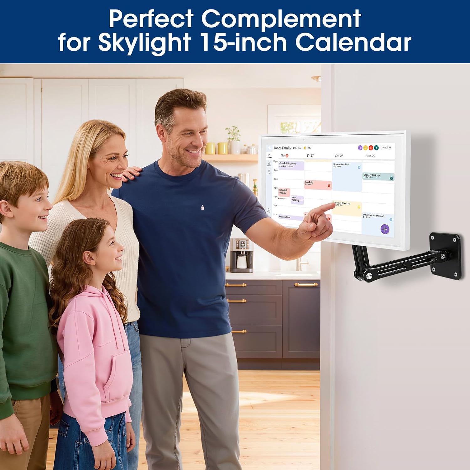 for Skylight 15 Inch Calendar Wall Mount - Adjustable Bracket Holder for Skylight 15 Inch Calendar Accessories with 12" Extension Arm & Tilt, Supports Both Portrait & Landscape Installation