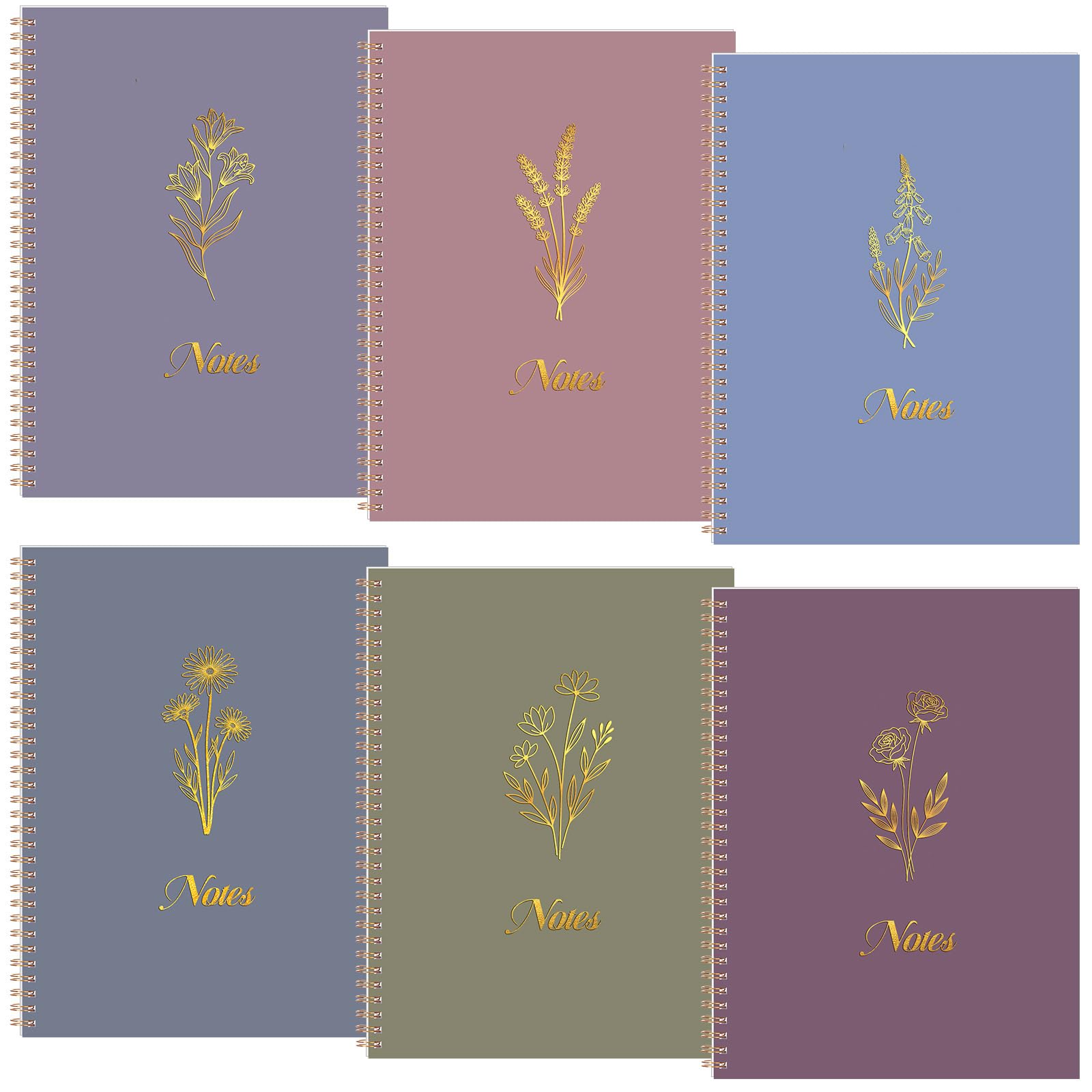 Resurhang Set di 6 quaderni estetici a spirale, 21 x 28 cm, con copertina rigida, per donne, 120 pagine, formato A4, con motivo floreale, per studenti, lavoro, scuola, ufficio, diario, regali