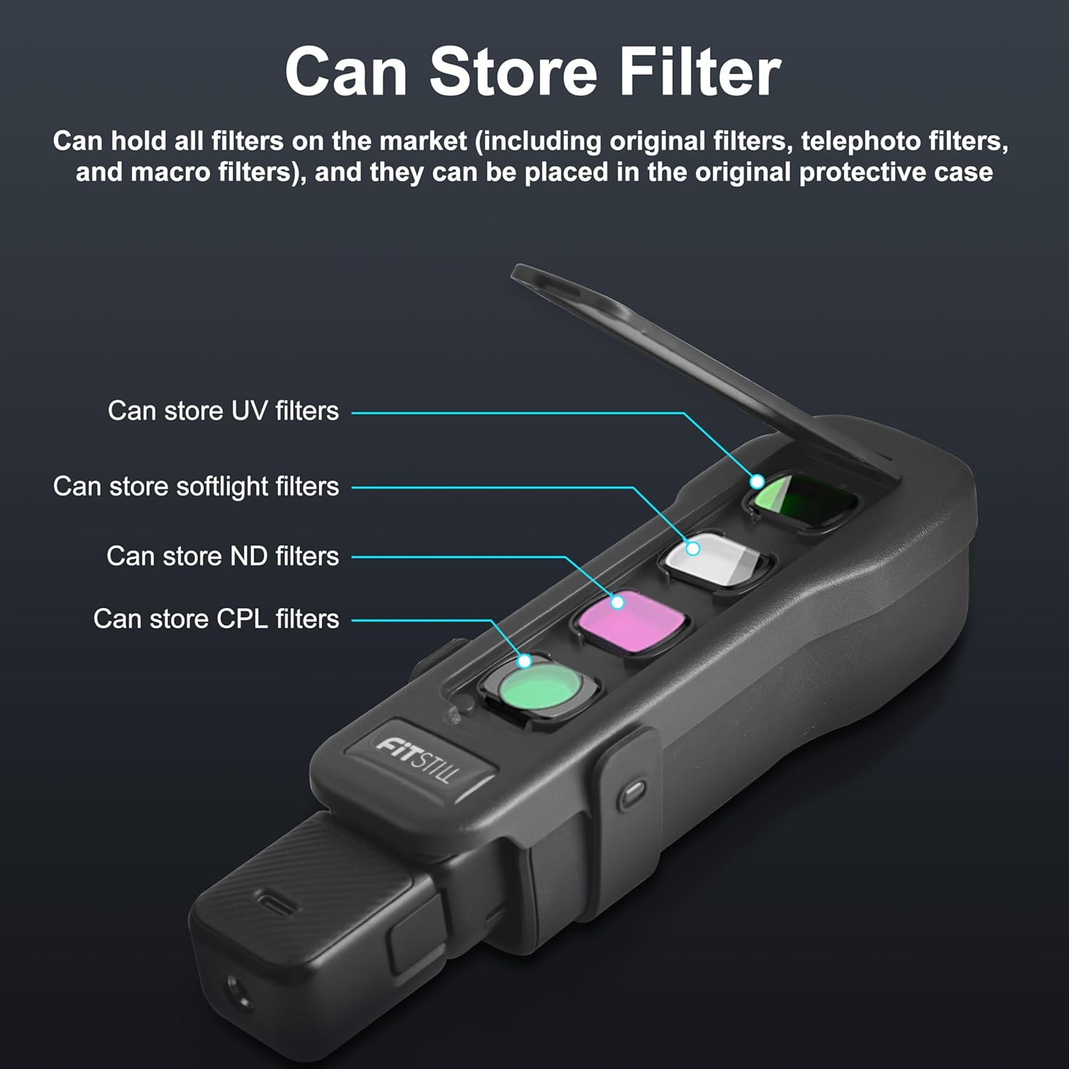 FitStill Protective Cover for DJI Osmo Pocket 3,All-Round Protection/Matching Original Protective Case,Storage ND Filters, with Strap and Safety Rope, Pocket3 Protective Case Accessory - Image 6