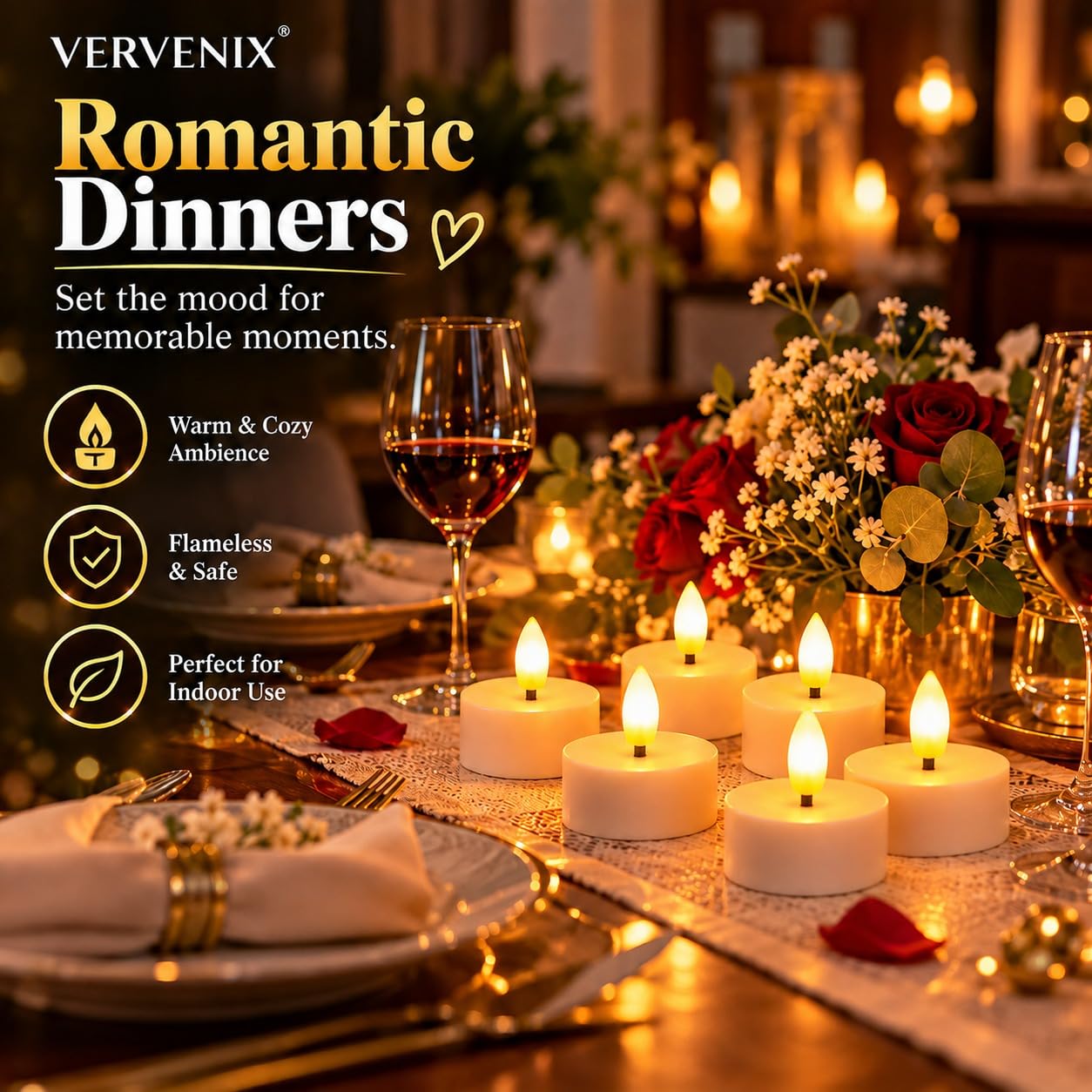 Rechargeable Flameless Tea Lights - Realistic Flickering Glow -5 Rechargeable Flameless Tea Lights - Realistic Flickering Glow -5
