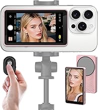 Wireless Vlog Selfie Monitor Screen for iPhone & Android, Bluetooth Remote, 180° Flip, Magnetic Stand, Wide Screen Mode, Rear Camera Live View for TikTok & YouTube (Pink)