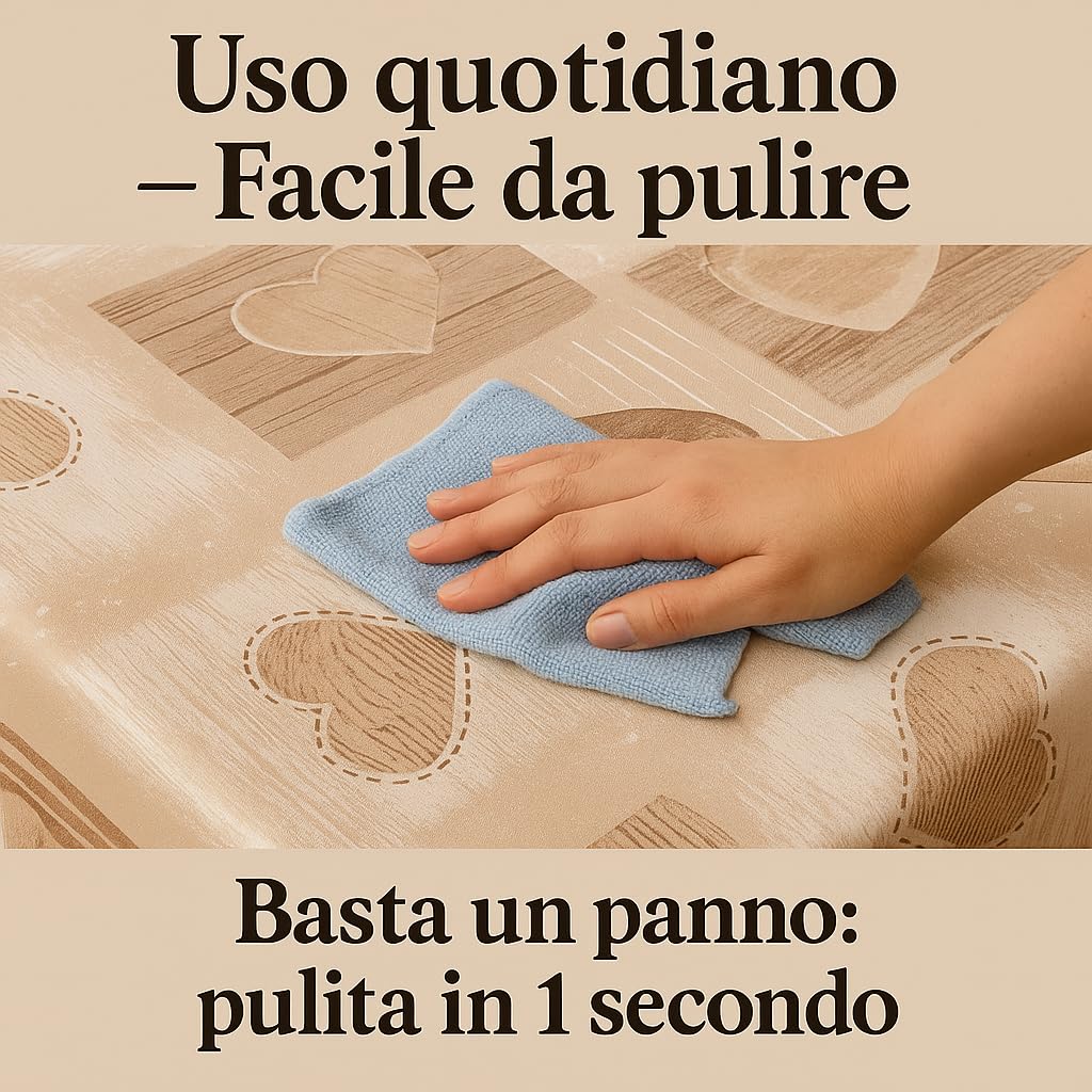 Tovaglia Plastificata Rettangolare 140 x 180 Impermeabile Antimacchia Facile da Pulire, Elegante Copritavolo In Plastica 6 Posti Soggiorno e Cucina, Tovaglia in Tela Cerata PVC Con Bordino