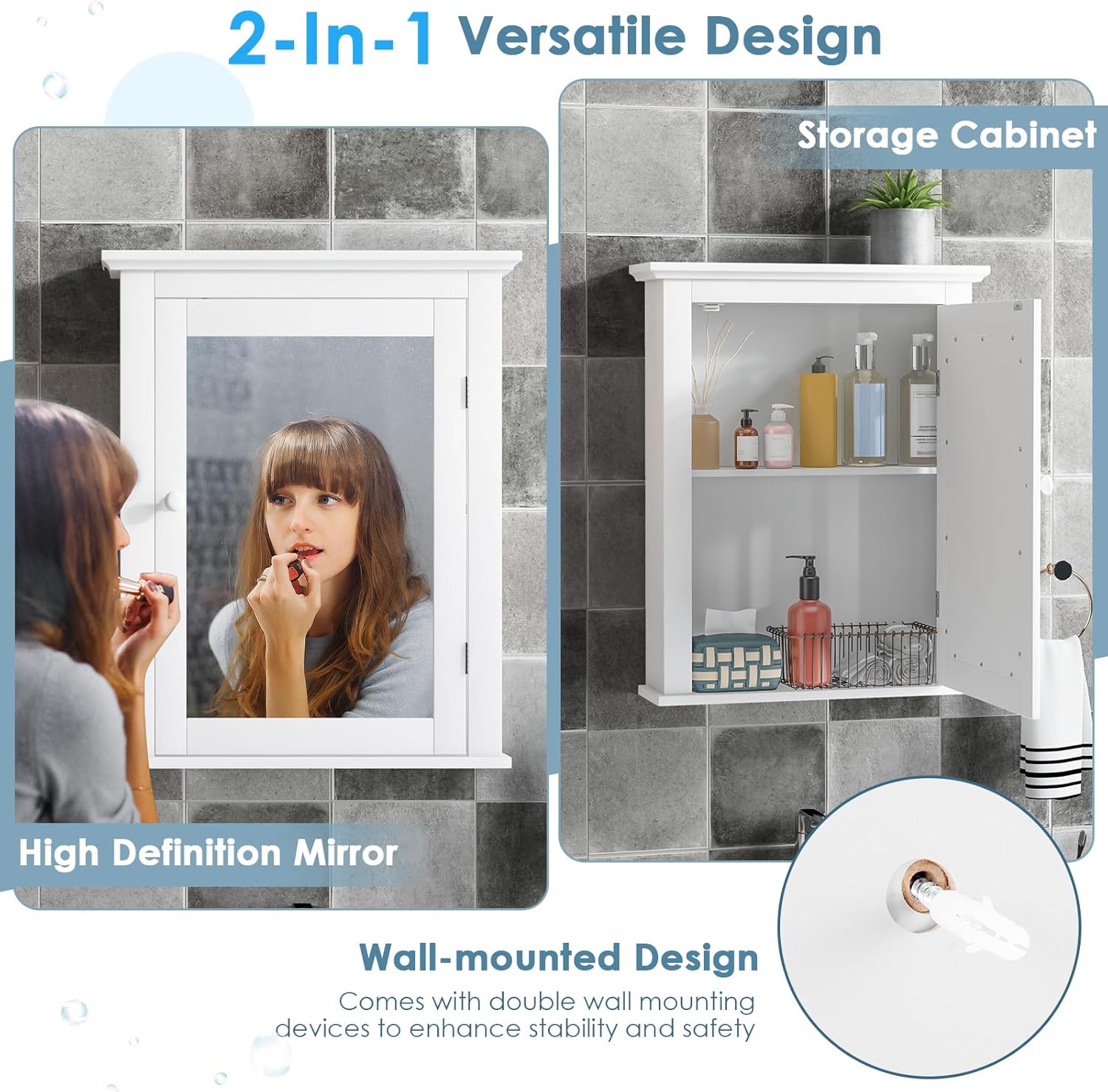 GLACER Bathroom Mirror Cabinet, Wall Mounted Storage Cabinet with Mirror Door and Adjustable Shelf, Mirrored Medicine Cabinet for Bathroom, Living Room, Cloakroom, 22 x 6 x 27.5 inches (White)