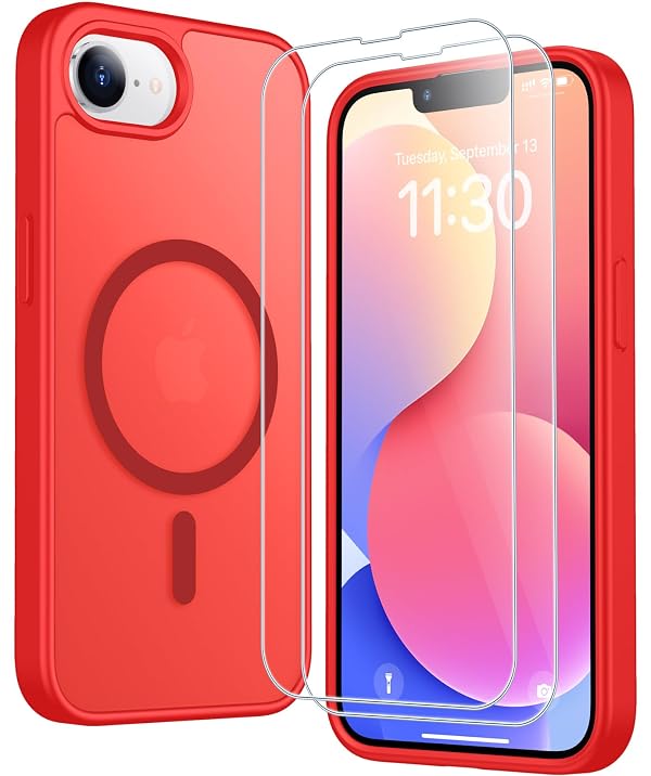 SPIDERCASE for iPhone 16e Case for iPhone 17e Case, Magnetic Translucent Matte Case with 2PCS Tempered Glass Screen Protector Slim Phone Case for iPhone 16E/17E 6.1'',Red by SPIDERCASE - Used condition - US$6.34
