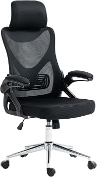 Techni Mobili High Back Mesh Office Chair w/Lumbar Support,Ergonomic, Black | Adjustable lumbar support, headrest, high back mesh chair, flip-up arms, height adjustable, rolling desk chair, ergonomic