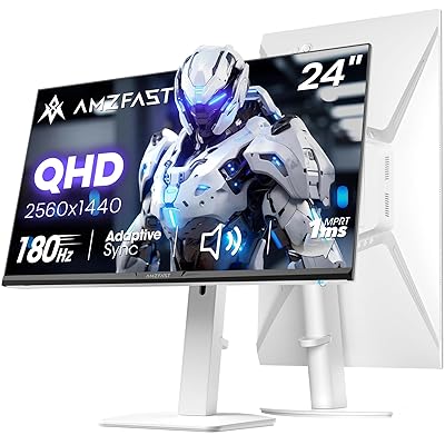 Amzfast 24 Inch Gaming Monitor 180Hz QHD 2k 2560 ×1440p Monitor, 1ms G-SYNC Compatible,Built-in Speakers,96% DCI-P3,HDR10, Height Adjustable, IPS Monitor with HDMI 2.0 x 2 & DP 1.4 x 2, AMZG24F6Q