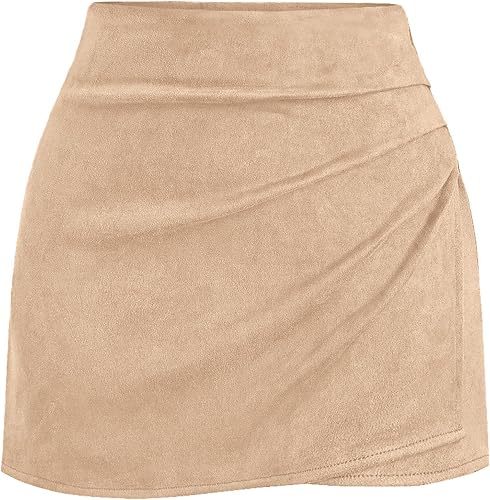 BTFBM Faux Suede Mini Skirts for Women Ruched Wrap Skorts | Elastic High Waisted Skirt With Shorts Underneath, Cute Boho Skort, Holiday Western Concert Outfits, Trendy Winter Fall 2026