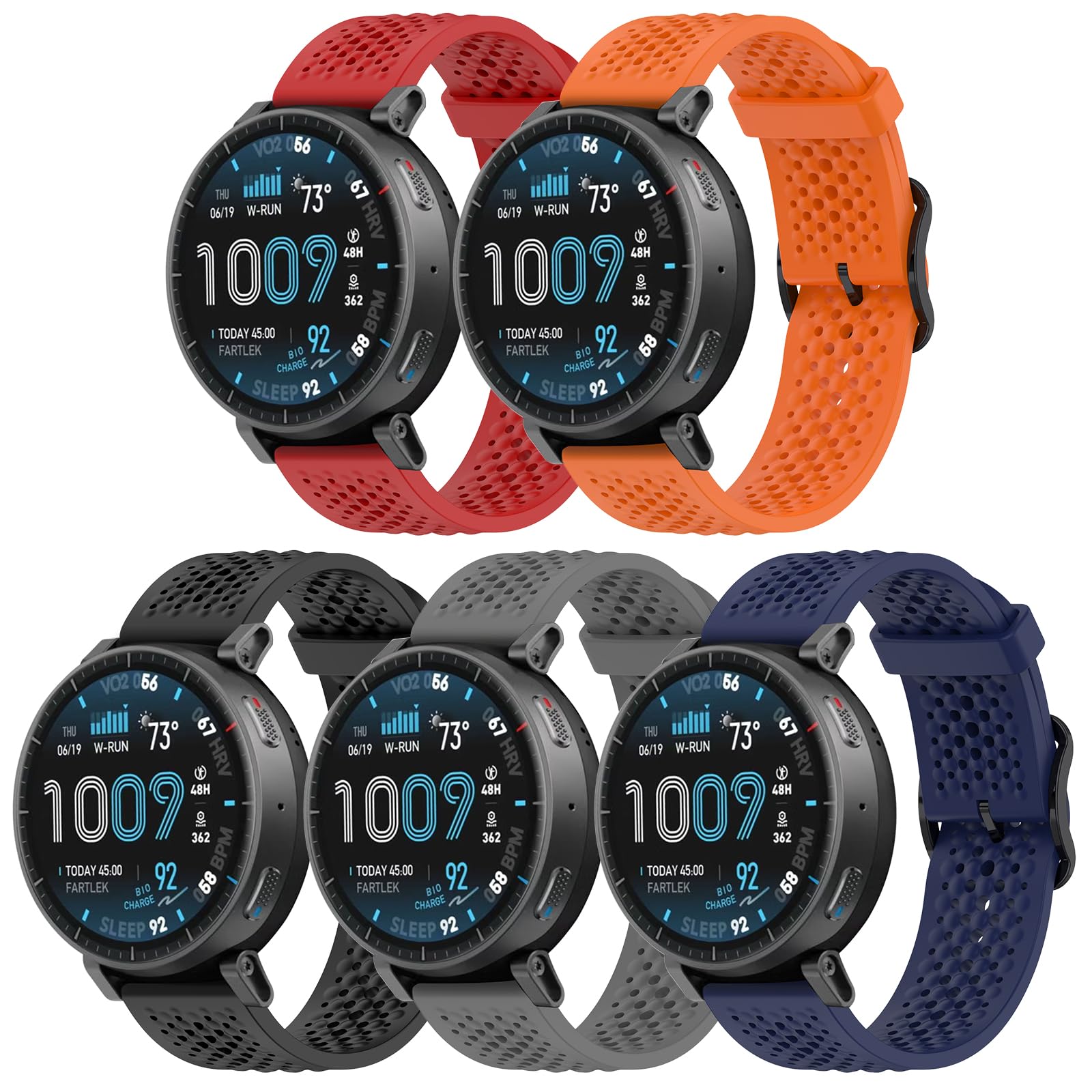 5 Bands Compatible with Amazfit Active Max/Balance2/Balance/Cheetah Pro/Bip 5/Bip 6, Replacement Silicone Strap, Breathable Design with Holes, 22mm Wristbands