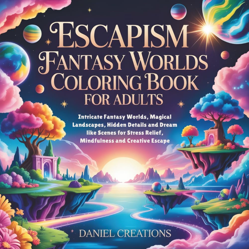 Escapism Fantasy Worlds Coloring Book for Adults: Intricate Fantasy Worlds, Magical Landscapes, Hidden Details and Dreamlike Scenes for Stress Relief, Mindfulness and Creative Escape