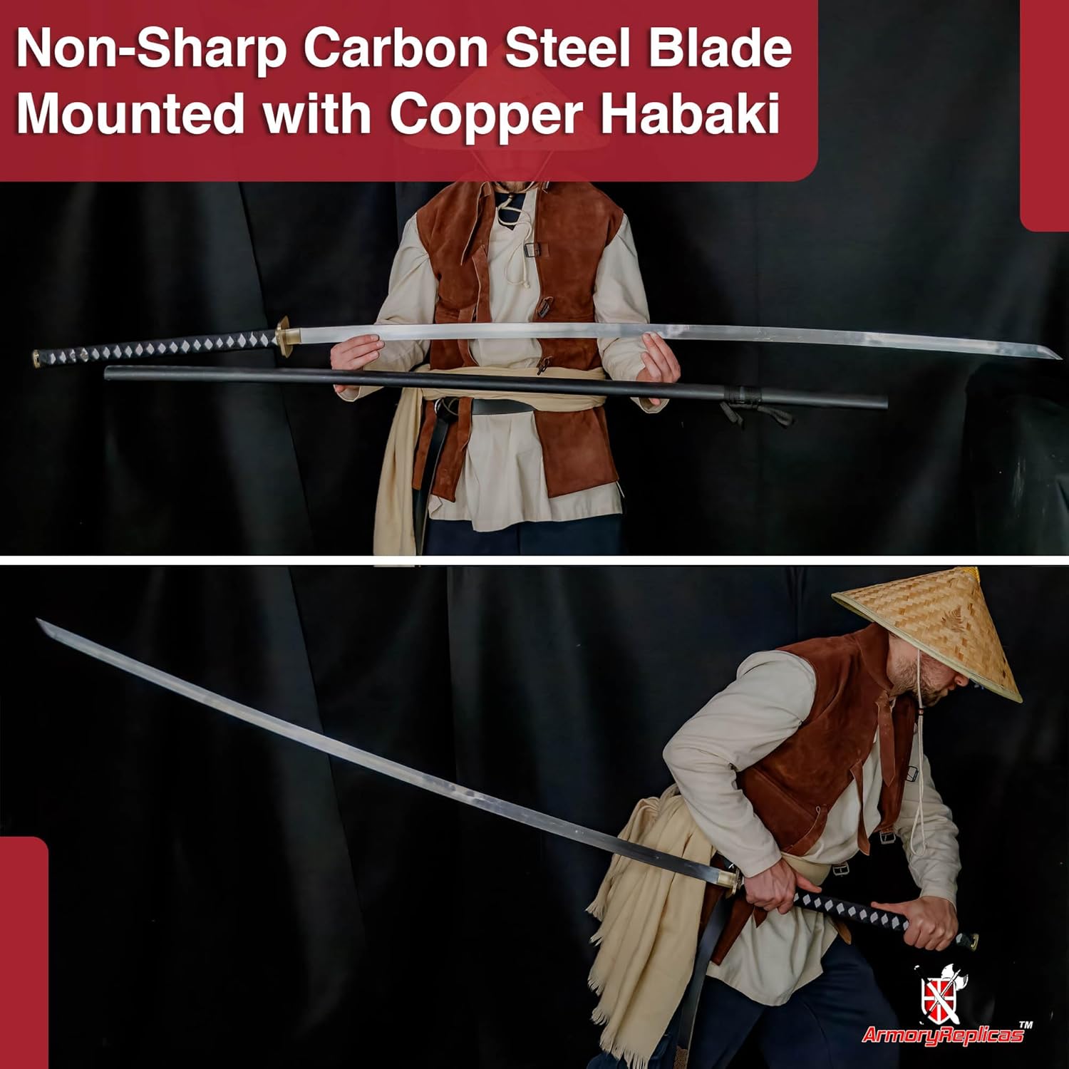 Armory Replicas Japanese Nodachi Carbon Steel Giant 78-Inch Full Tang Sword – Traditional Braided Handle with Blackened Tsuba and Pommel