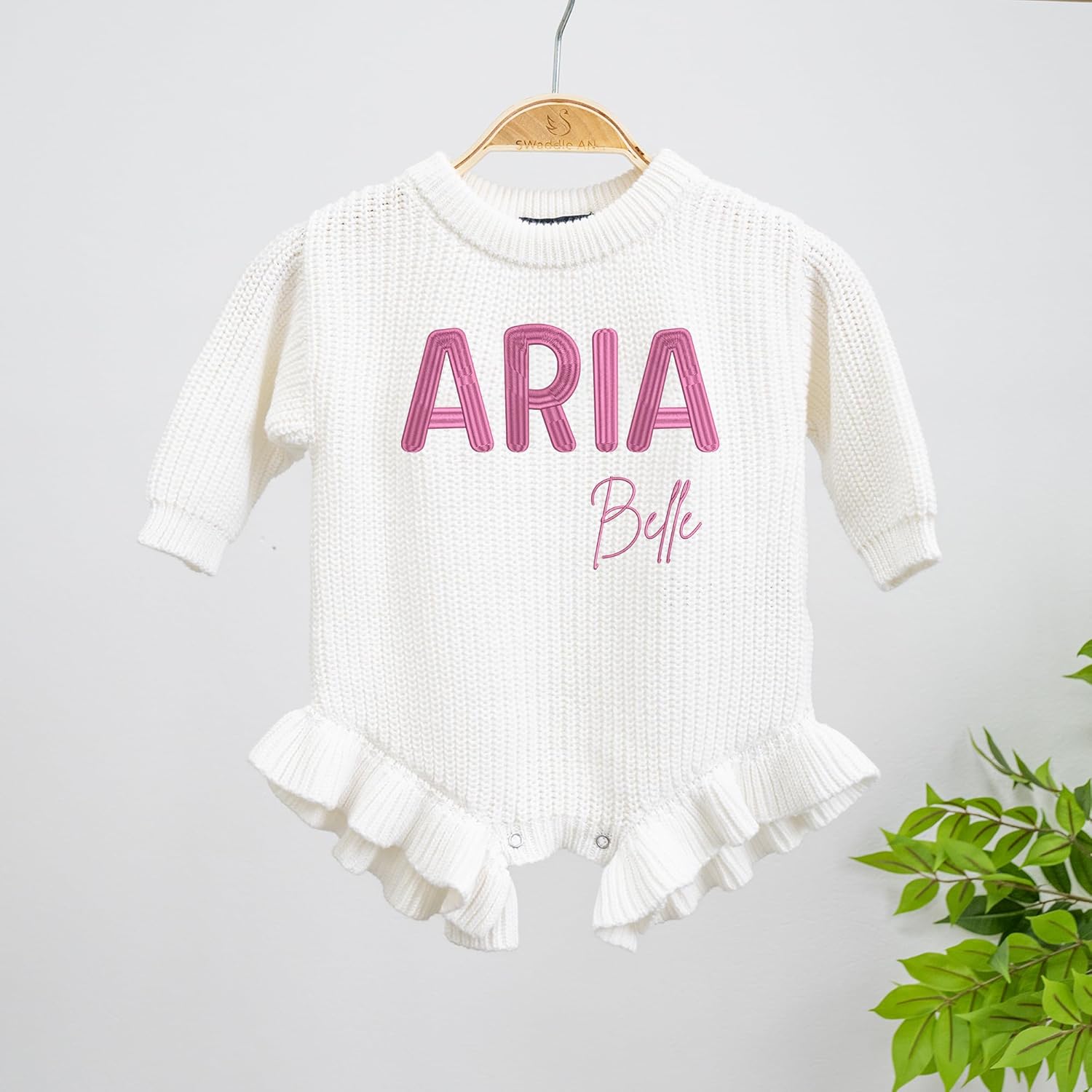Personalized Chunky Knit Sweater Romper, Custom Baby Name, Embroidered Baby Outfit, Infant One-Piece Keepsake - Image 3