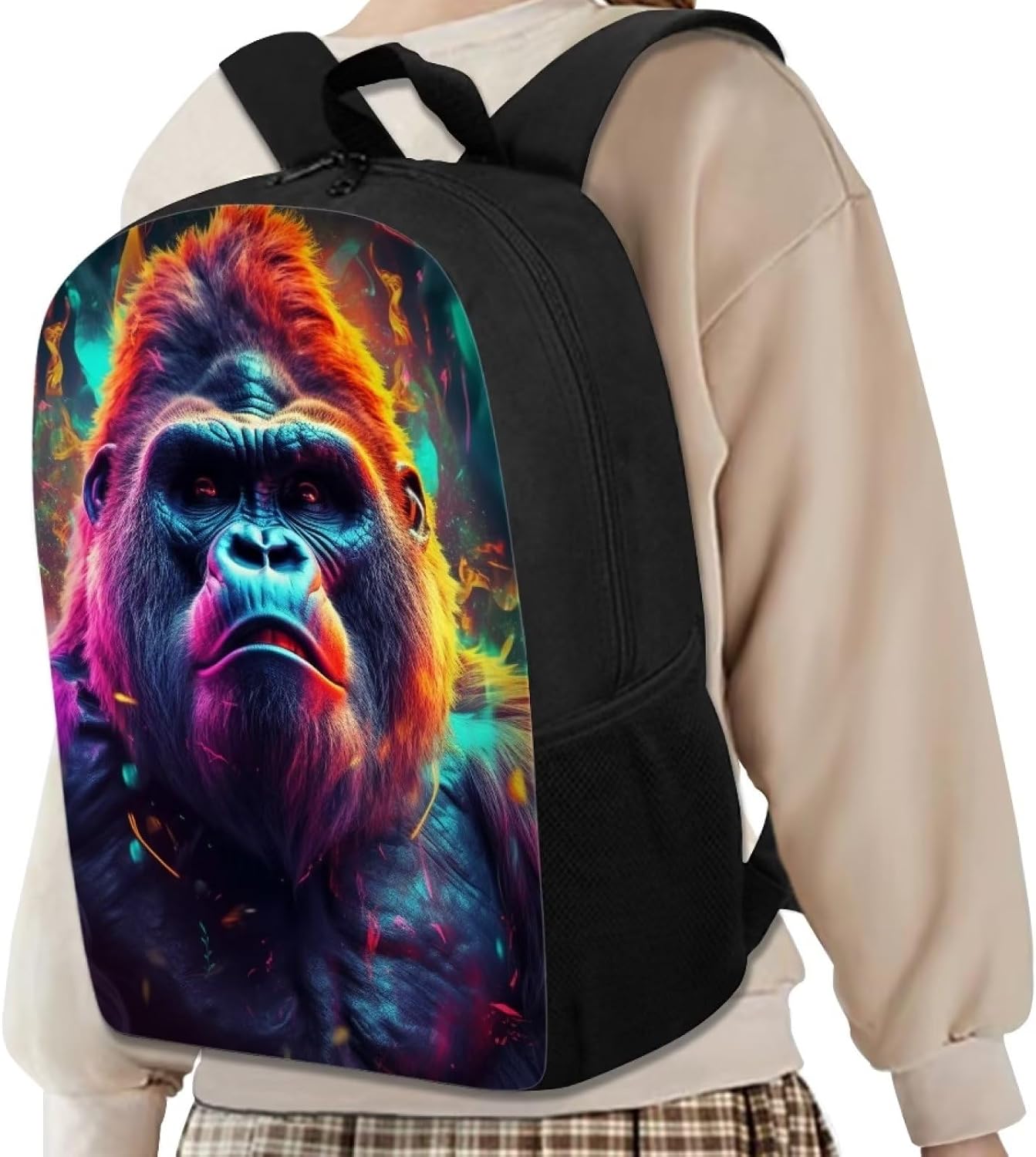 Black Kids Animal Gorilla Backpack for Boys Girls Lightweight Comfy Padded Durable Elementary School Backpack 17 Inch Novelty Student Child Personalized Bookbag