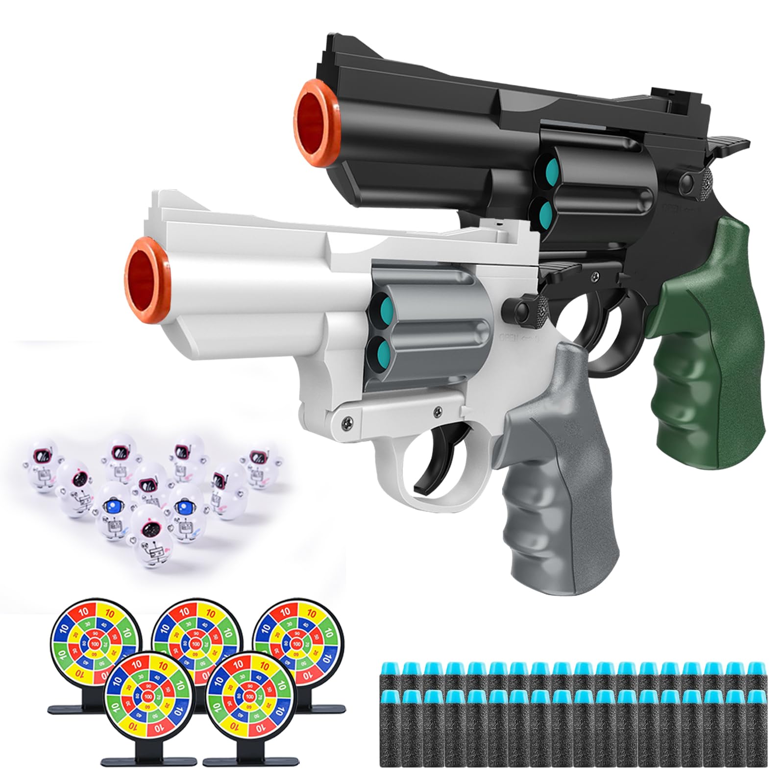 2 PCS Soft Bullet Gun Toy, Blasters, Shockwave,Safe Toy Fake Gun Model Revolver Toy Gun with Soft Bullet Look Real Action Mini Pistol Model for Children Age 3-8+