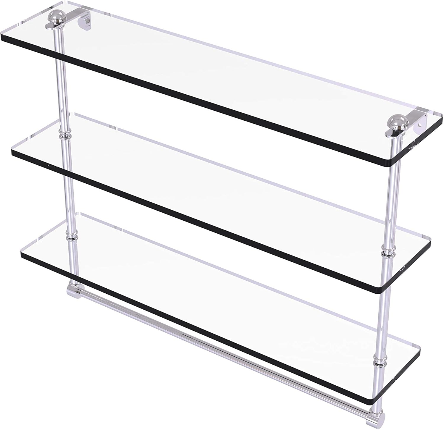 Allied Brass RC-5/16TB 16 Inch Triple Tiered Integrated Towel Bar Glass Shelf, Polished Chrome