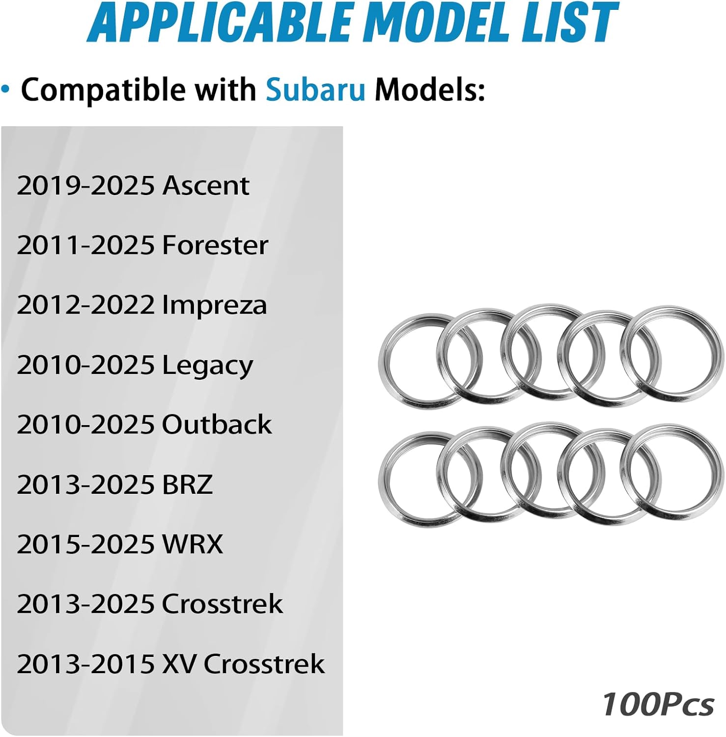 100Pcs Oil Drain Plug Gaskets Replacement for Subaru Ascent BRZ Crosstrek Forester Impreza Legacy Outback WRX XV Crosstrek - M16 Automatic Transmission Fluid Drain Plug Washer 803916010