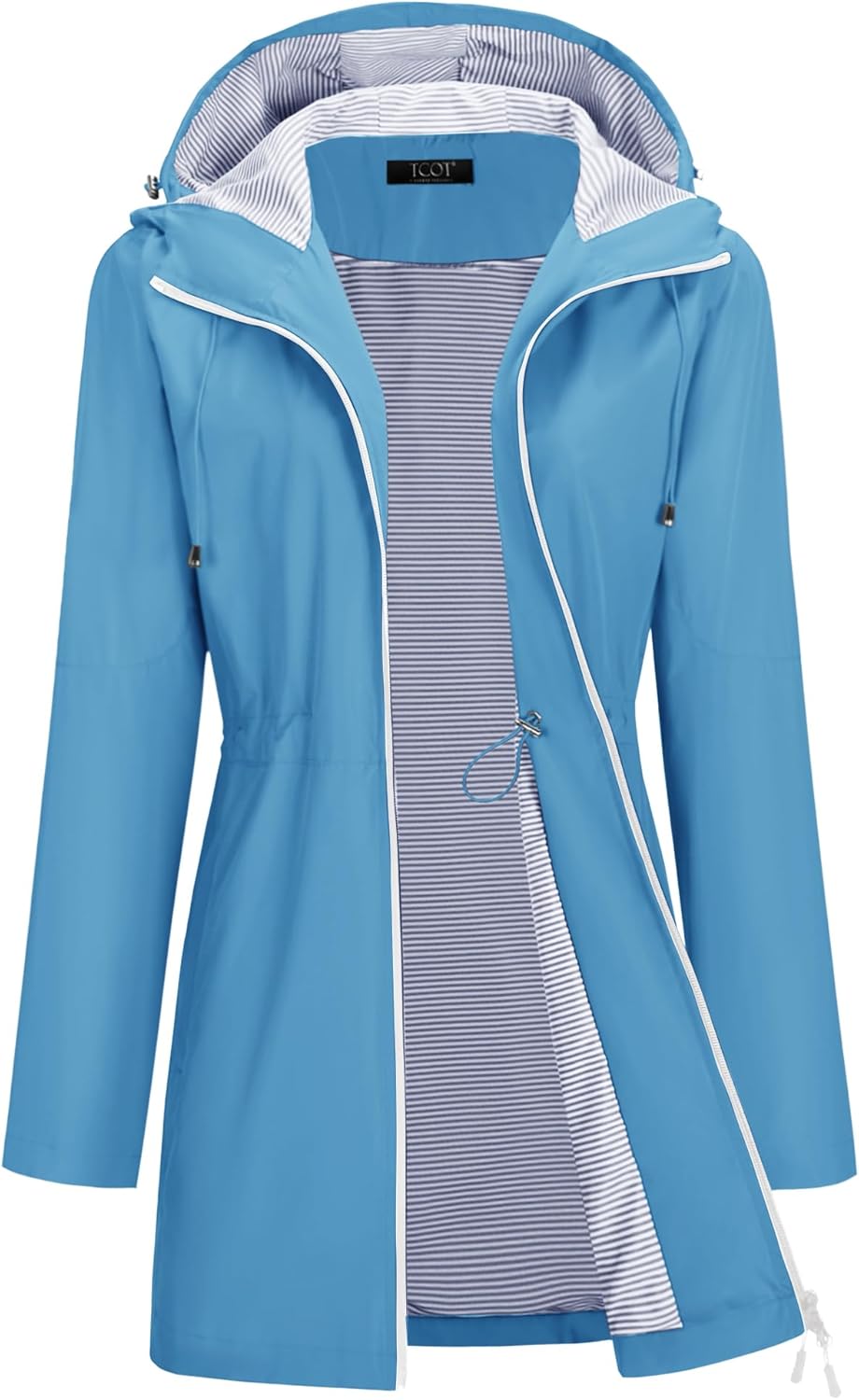 TCOT Rain Jacket Women Lined Raincoat Waterproof Windbreaker Jackets Hooded Raincoats Long Trench Coat