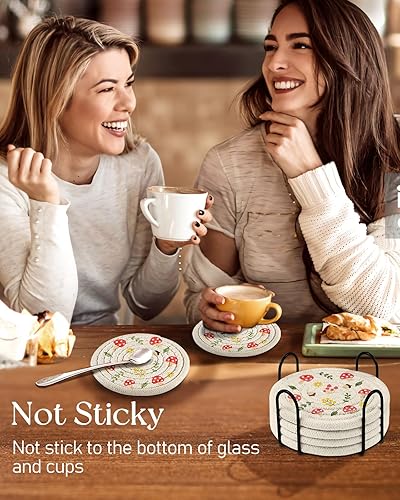 Miniatura 6 de Juego de 6 posavasos absorbentes para bebidas, mesa de café, hogar, oficina, escritorio, decoración de tela de algodón tejido suave, tela trenzada,