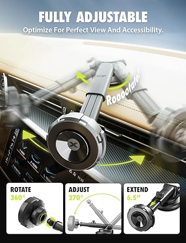 Miniatura 4 de Bracketron MagAlign Max - Soporte magnético para teléfono MagSafe para parabrisas y tablero, soporte magnético de teléfono de succión de vacío 360