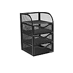 Neomate 3-Drawer Metal Mesh Mini Desk Organizer with Top Tray | Multi-Purpose Stationery Storage for Home & Office | Black -13D x 12.5W x 20H cm