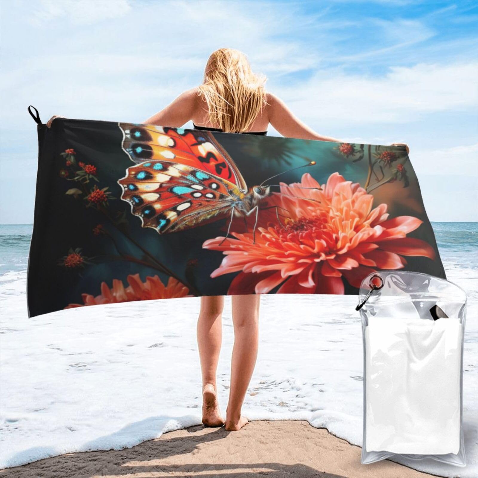 pojknbv Flower And Butterfly Print Travel Gym Towel For Beach Camping Hiking Yoga Lightweight Reusable Versatility