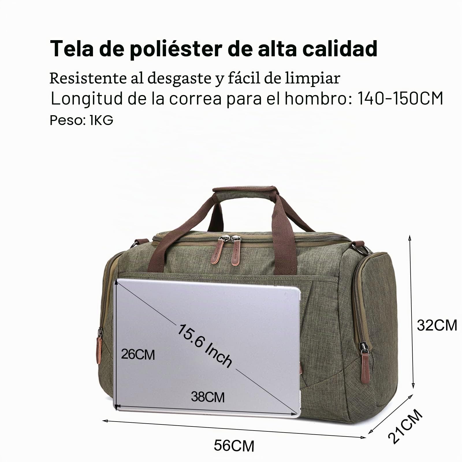 FANDARE Bolsa de Viaje Bolsa de Deporte Hombre Bolsa de Lona Maleta Grande Bolsa de Fin de Semana para Hombres y Mujeres Bolso Overnight Senderismo Maleta de manomochila de Viaje Verde A